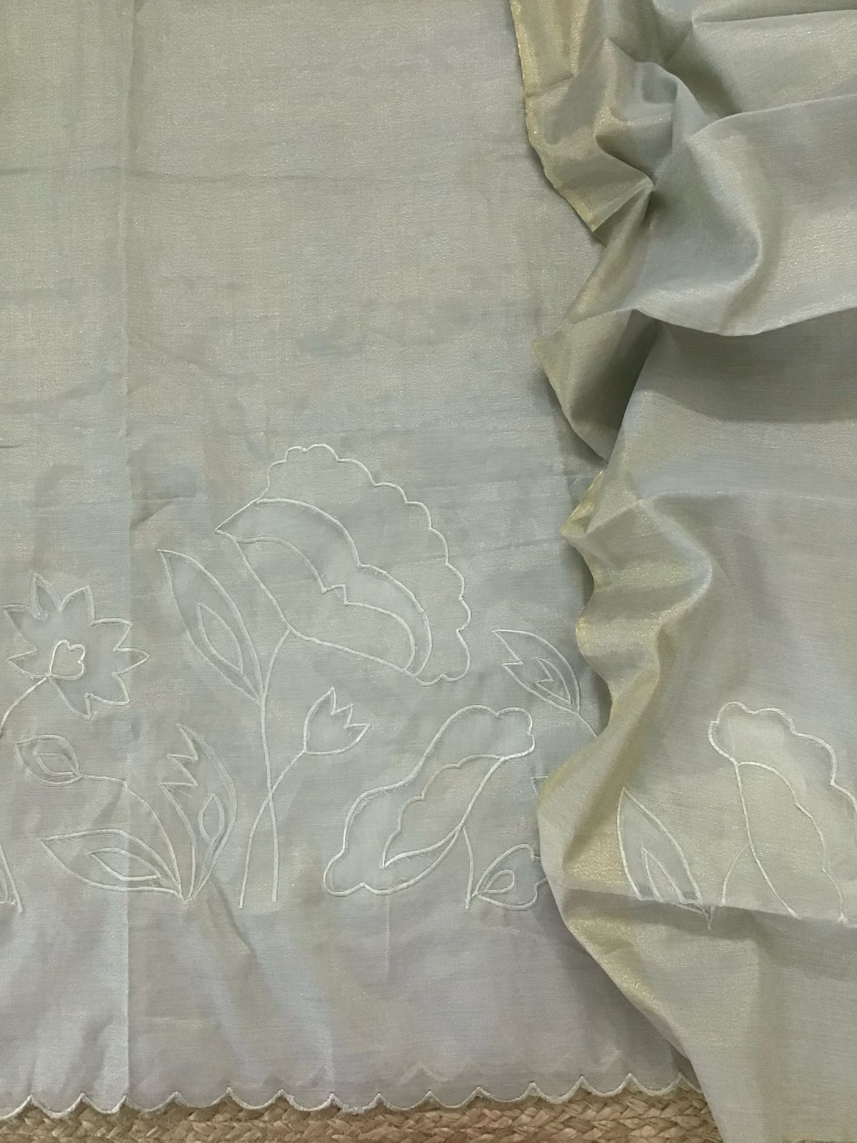 Soft Tissue Chanderi Embroidered Suit - Grey