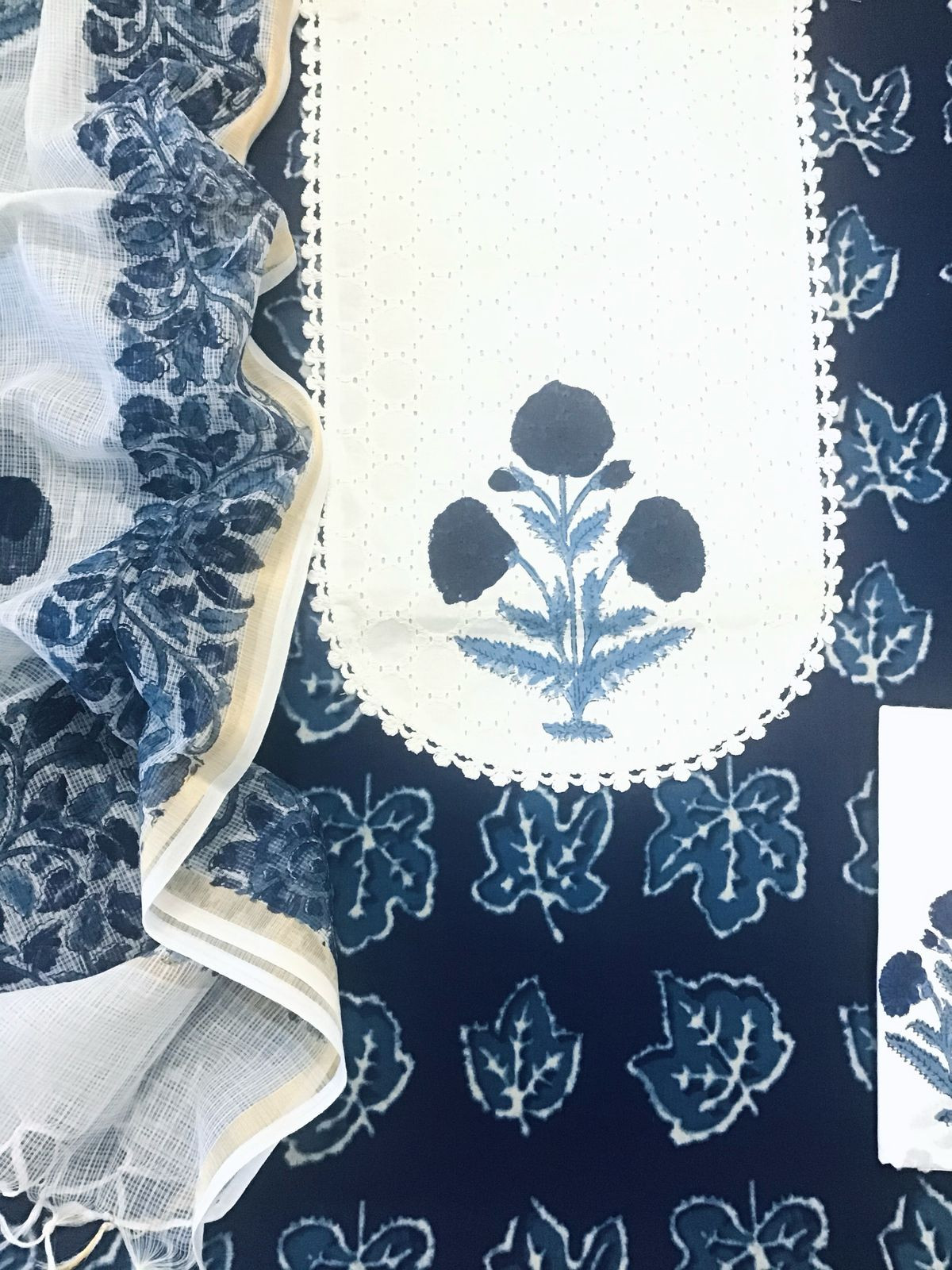 Pure Cotton Printed Embroidered Suit - Indigo