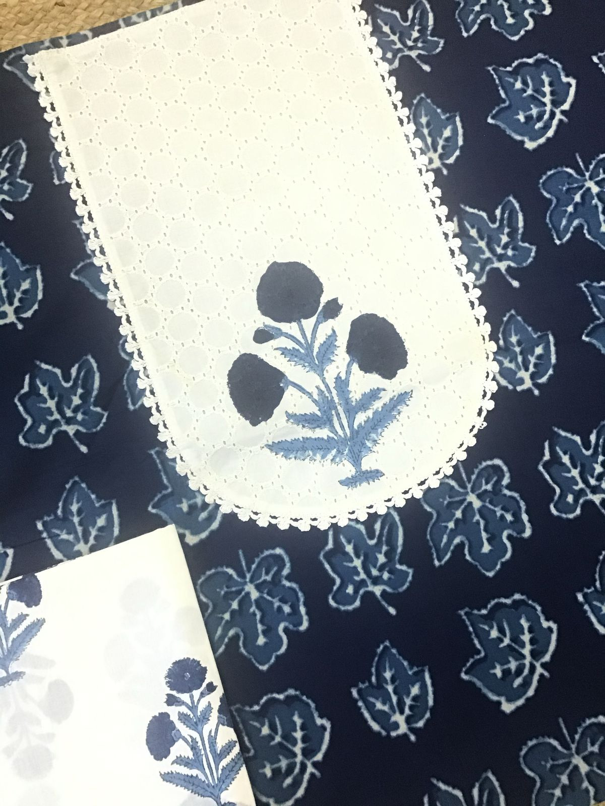 Pure Cotton Printed Embroidered Suit - Indigo