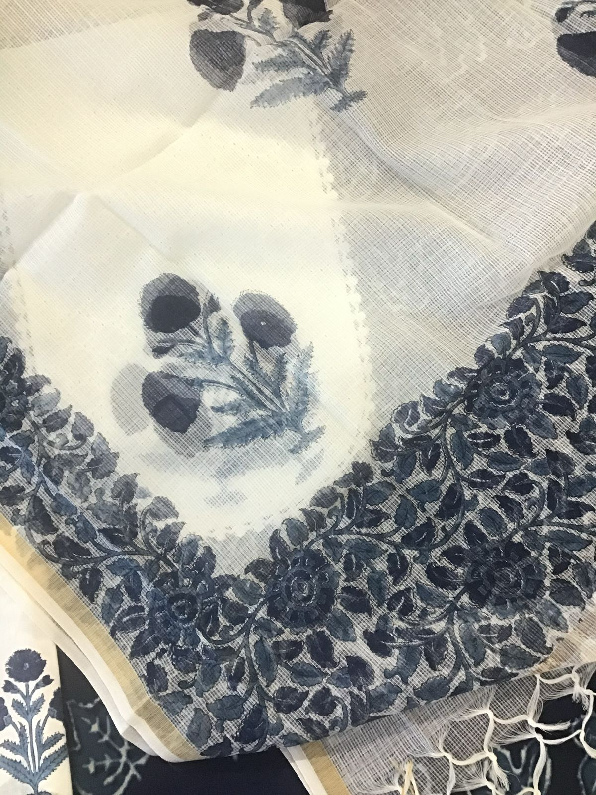 Pure Cotton Printed Embroidered Suit - Indigo