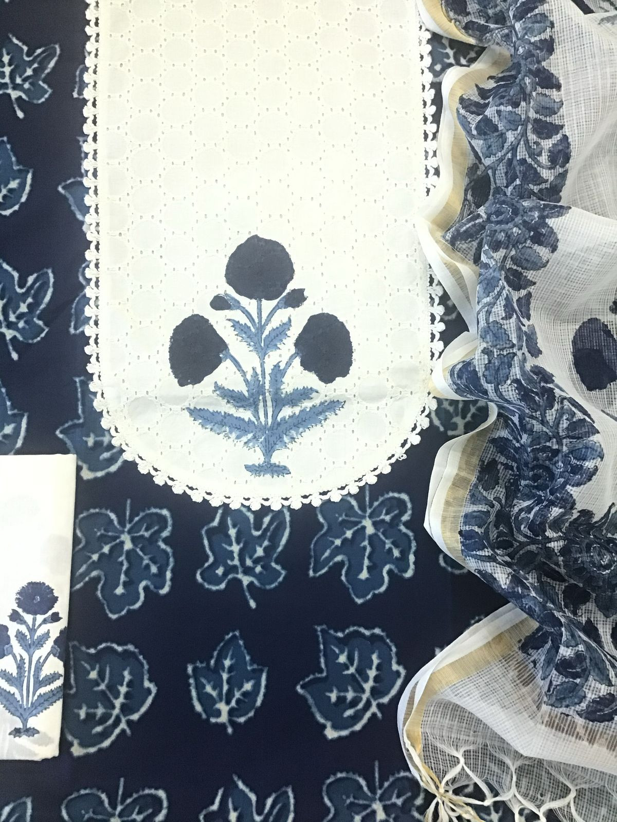 Pure Cotton Printed Embroidered Suit - Indigo