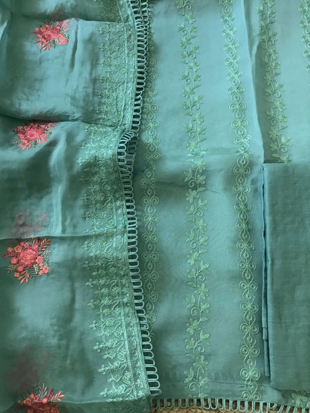 Image of Pure Organza Embroidered Suit - Green