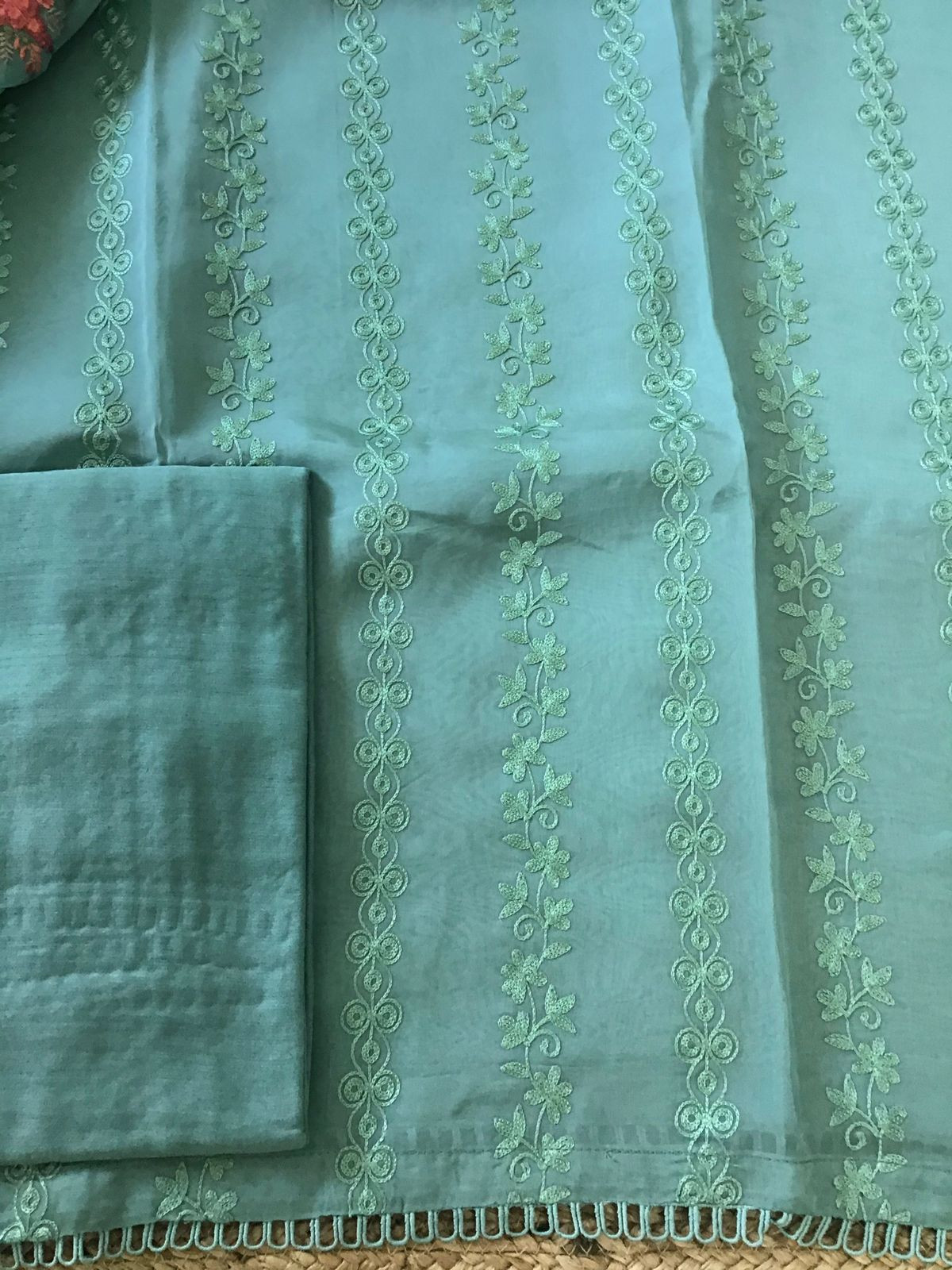 Pure Organza Embroidered Suit - Green