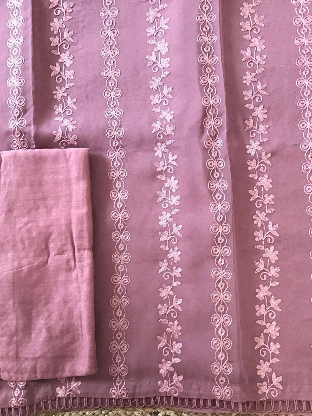Pure Organza Embroidered Suit - Onion Pink