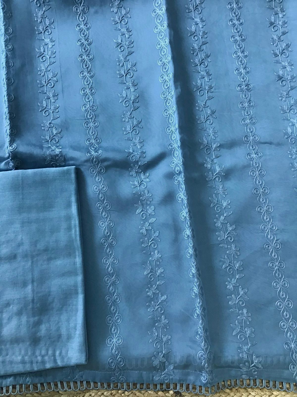 Pure Organza Embroidered Suit - Blue