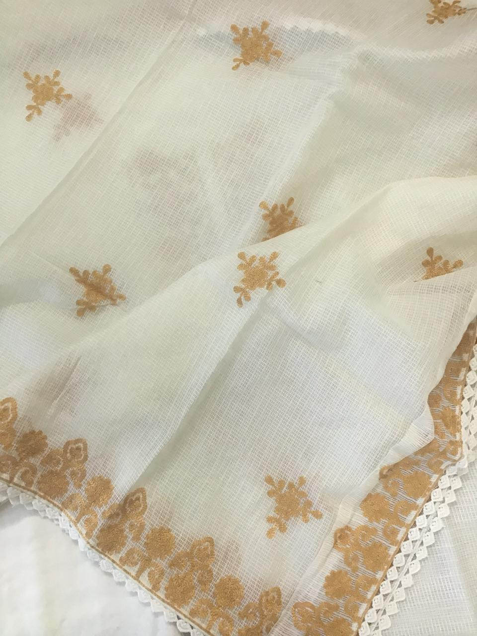Pure Kota Silk Embroidered Suit - Offwhite