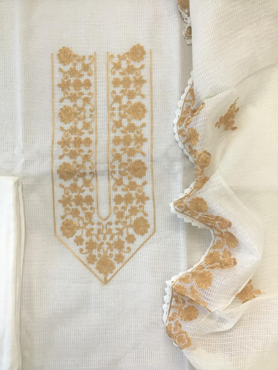 Pure Kota Silk Embroidered Suit - Offwhite