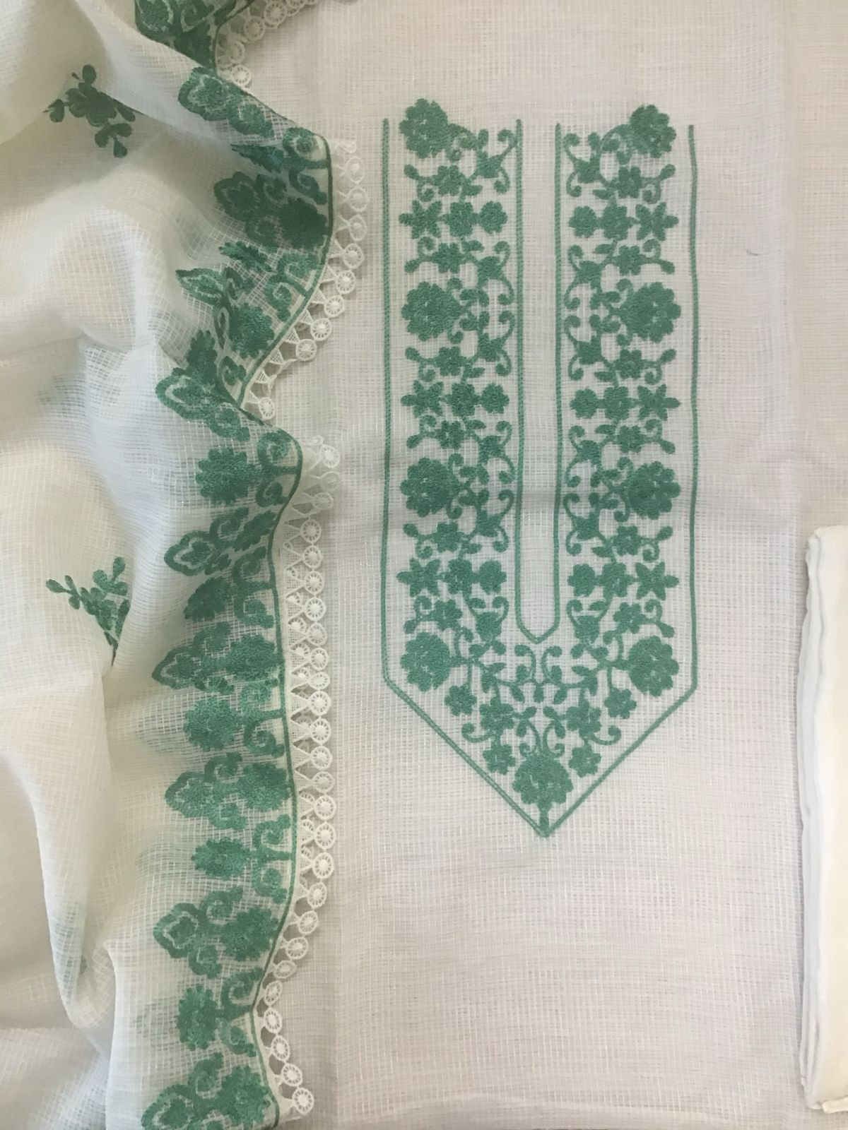 Pure Kota Silk Embroidered Suit - Offwhite