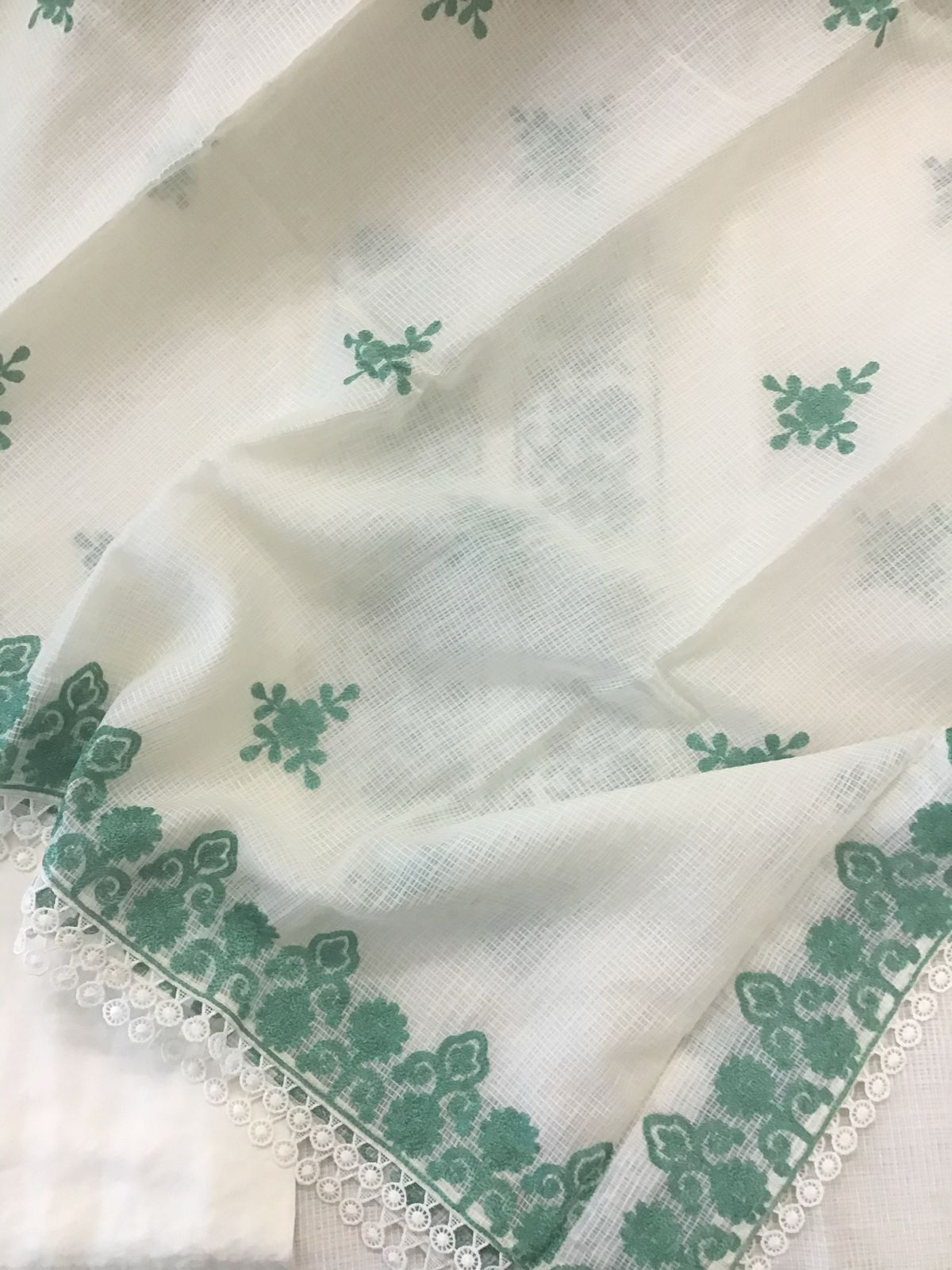 Pure Kota Silk Embroidered Suit - Offwhite