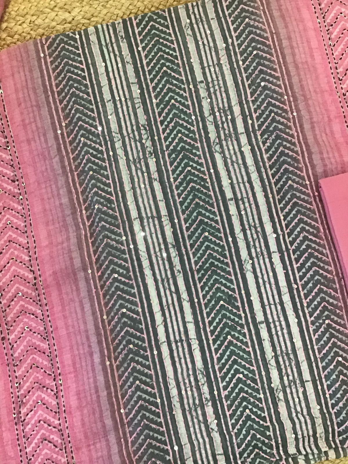 Soft Semi Jute Cotton Printed Embroidered Suit - Pink