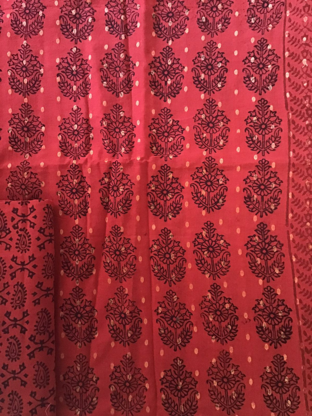 Pure Cotton Bagh Printed Banarasi Weaved Suit - Tomato Red