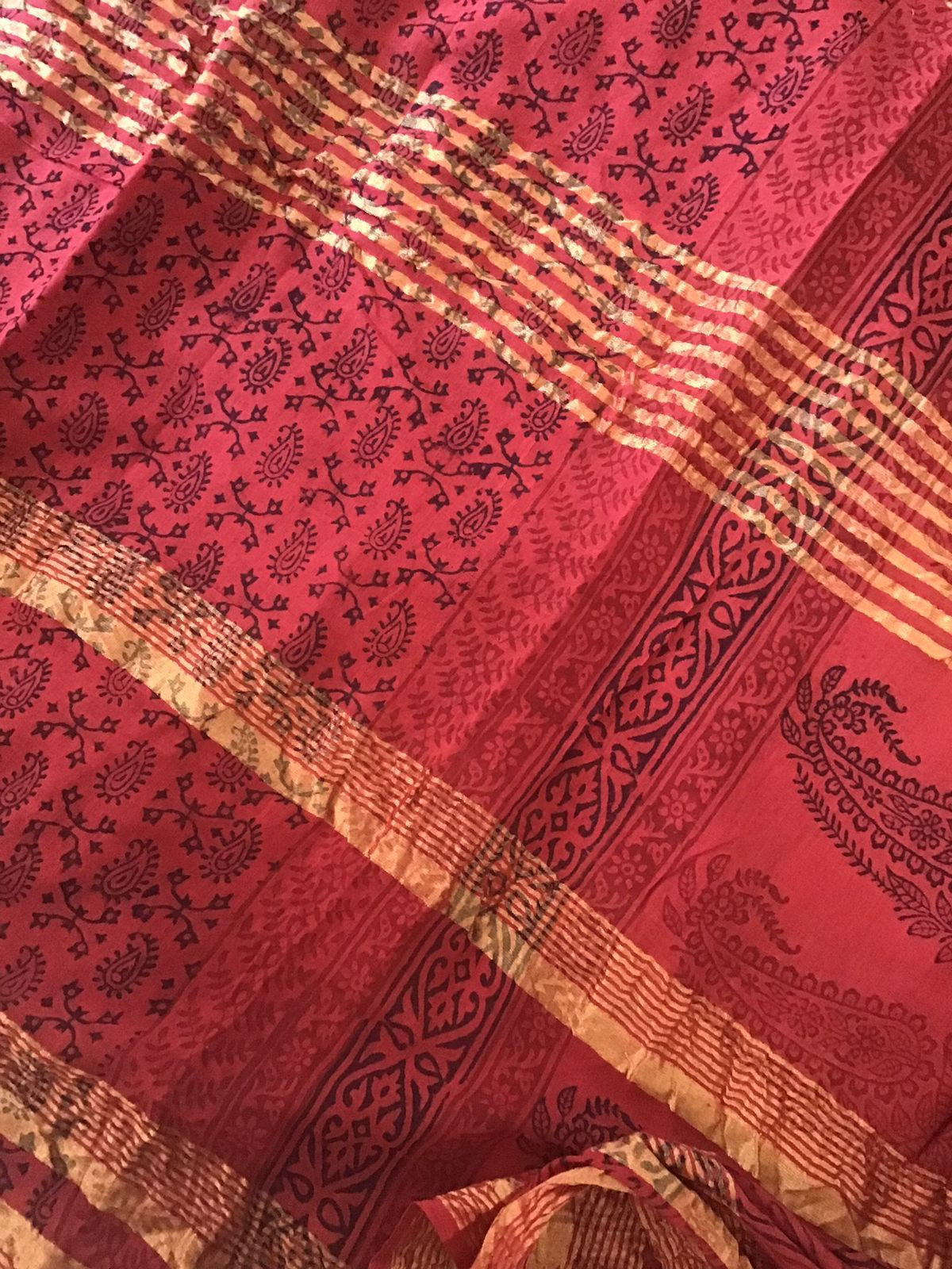 Pure Cotton Bagh Printed Banarasi Weaved Suit - Tomato Red