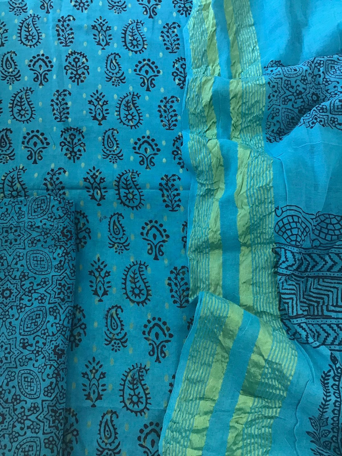 Pure Cotton Bagh Printed Banarasi Weaved Suit - Blue
