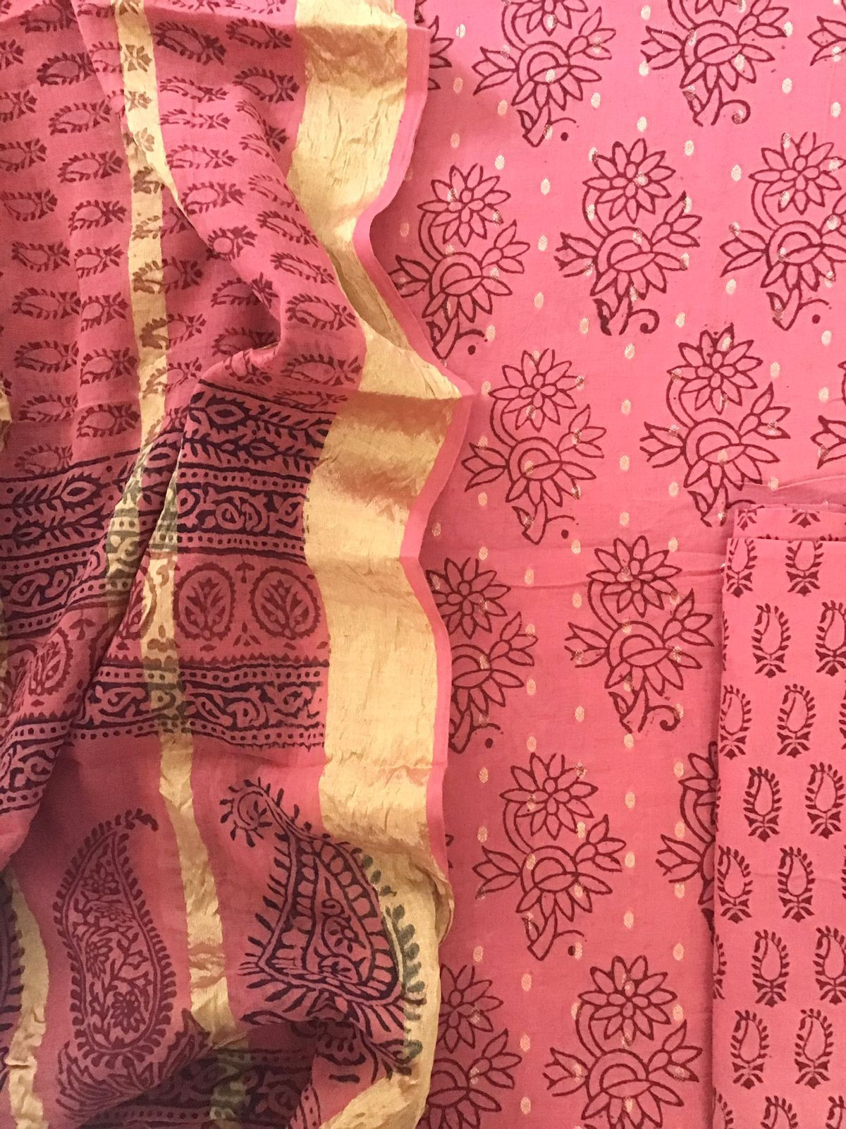 Pure Cotton Bagh Printed Banarasi Weaved Suit - Peach