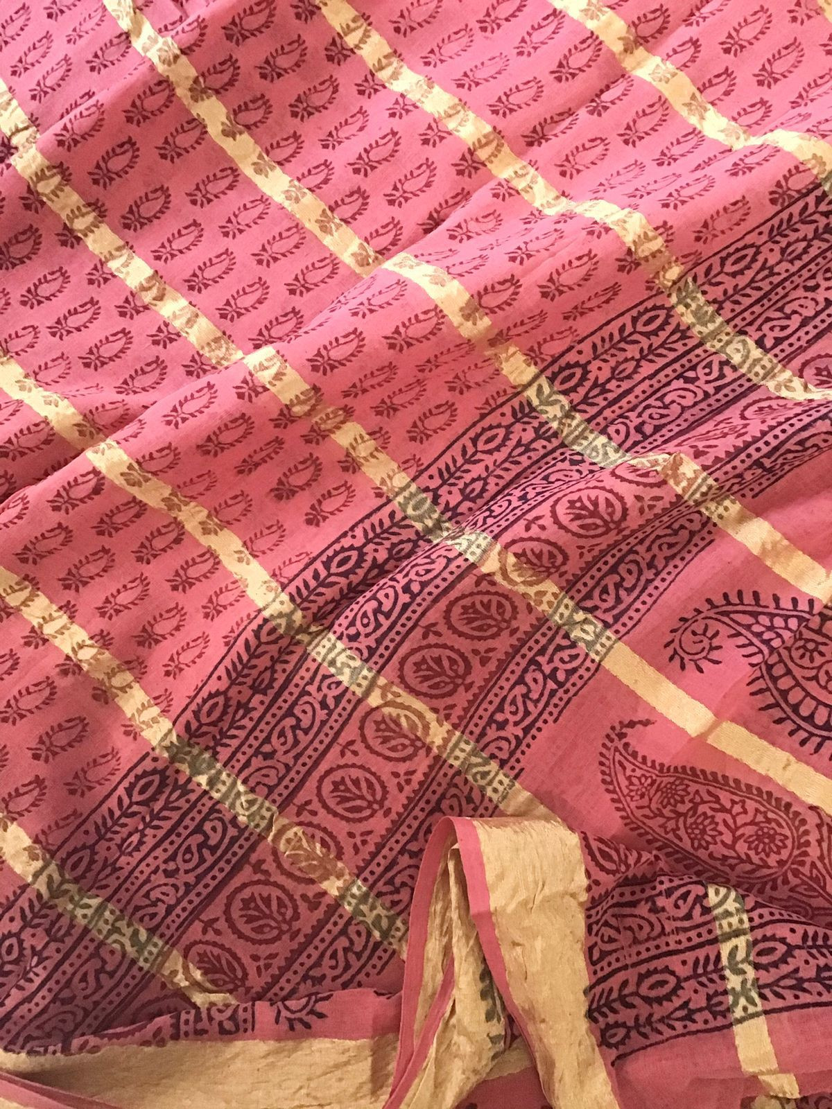 Pure Cotton Bagh Printed Banarasi Weaved Suit - Peach