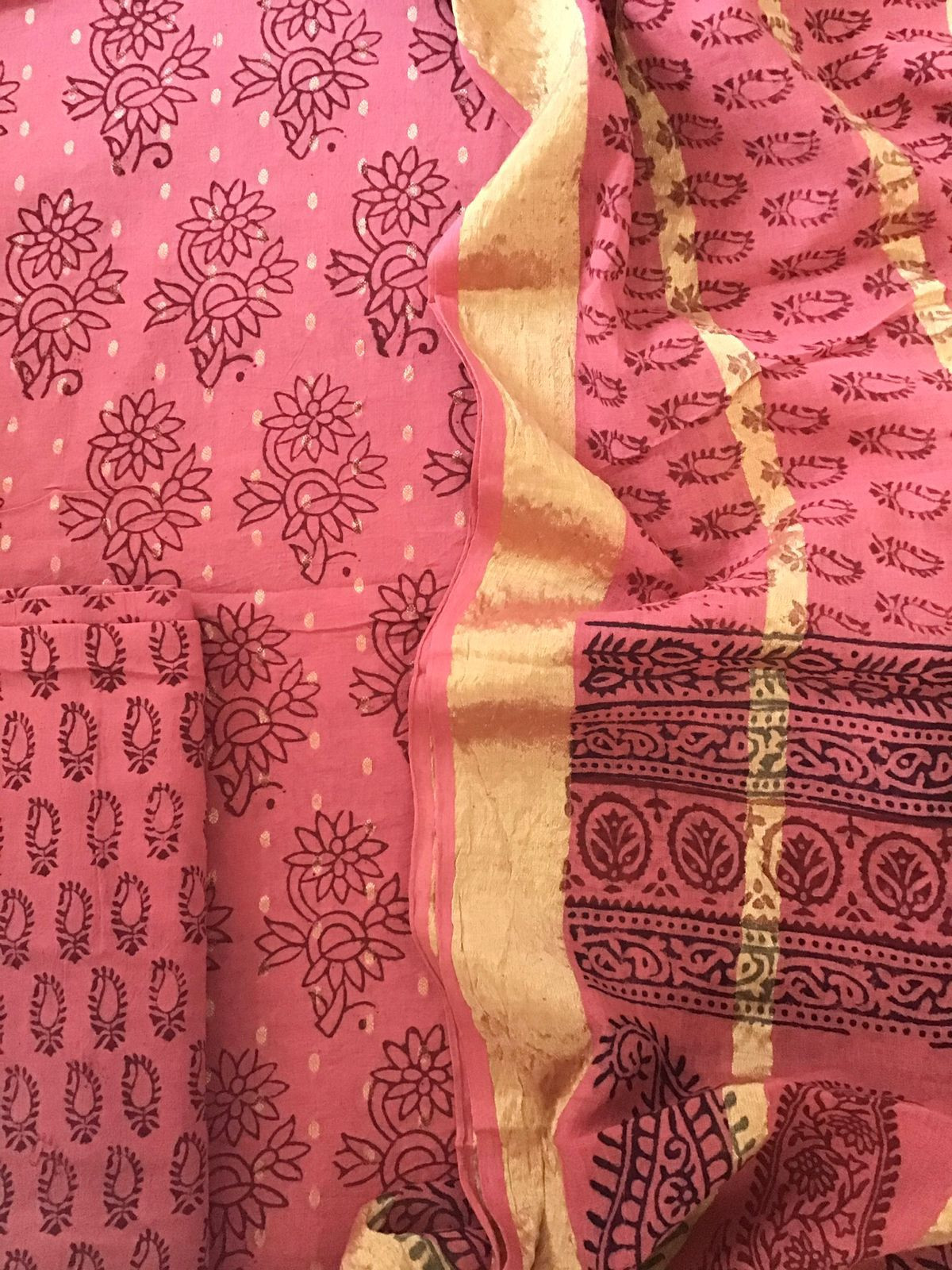 Pure Cotton Bagh Printed Banarasi Weaved Suit - Peach