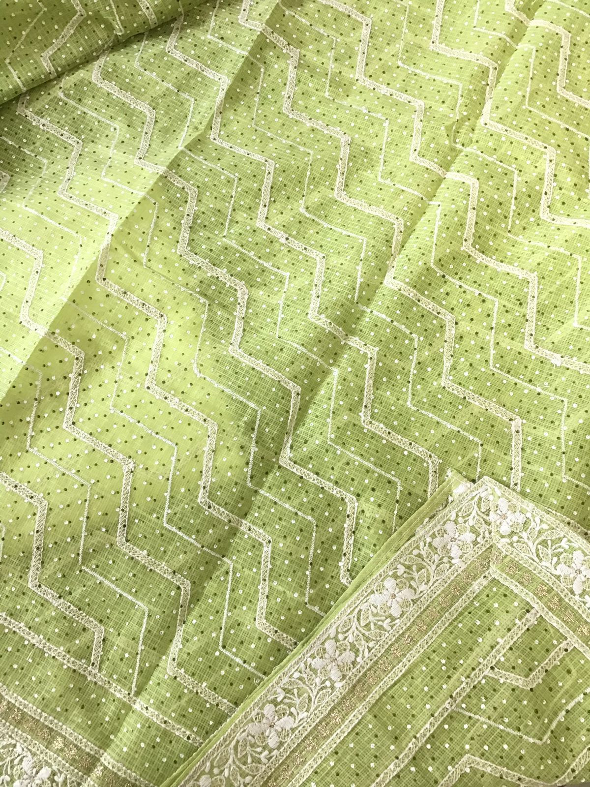 Pure Kota Cotton Block Printed Embroidered Suit - Green