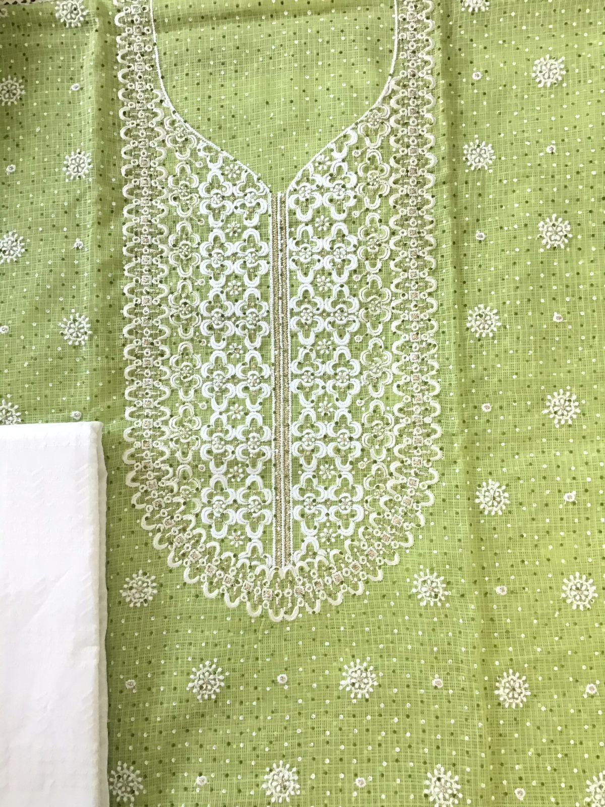Pure Kota Cotton Block Printed Embroidered Suit - Green