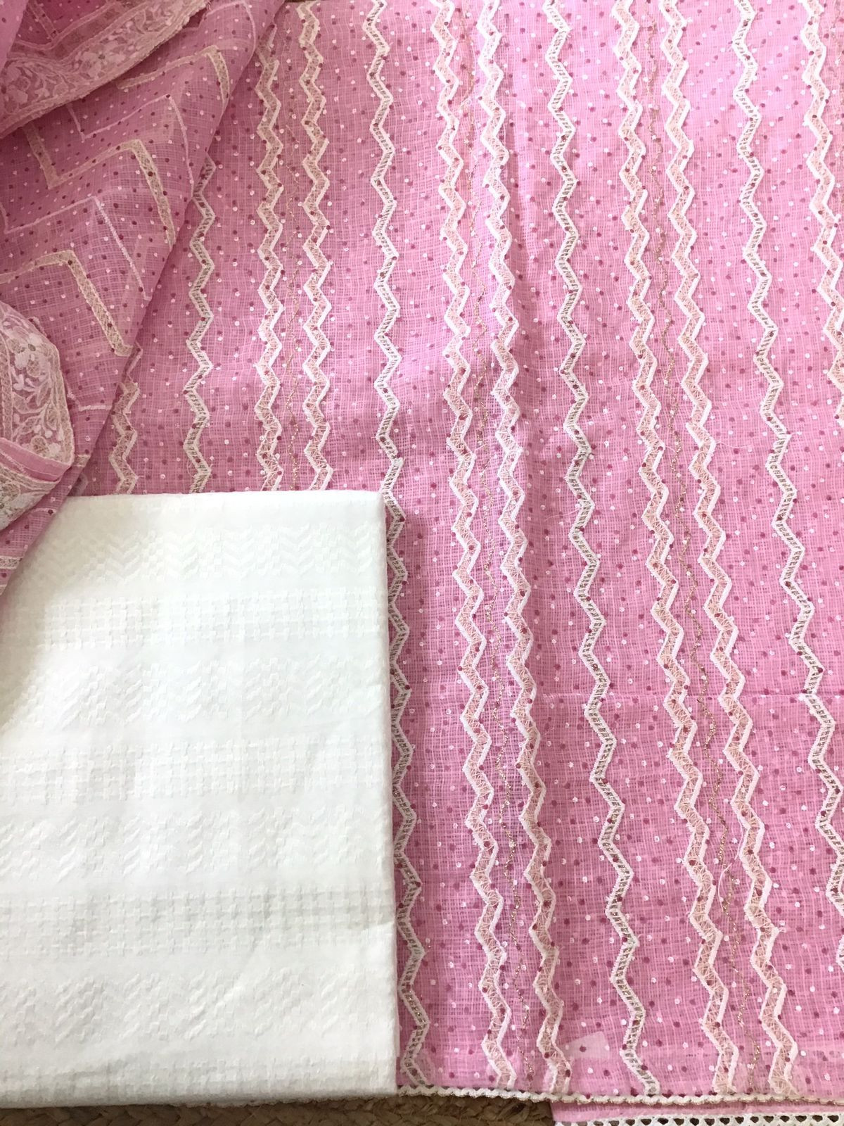 Pure Kota Cotton Block Printed Embroidered Suit - Pink