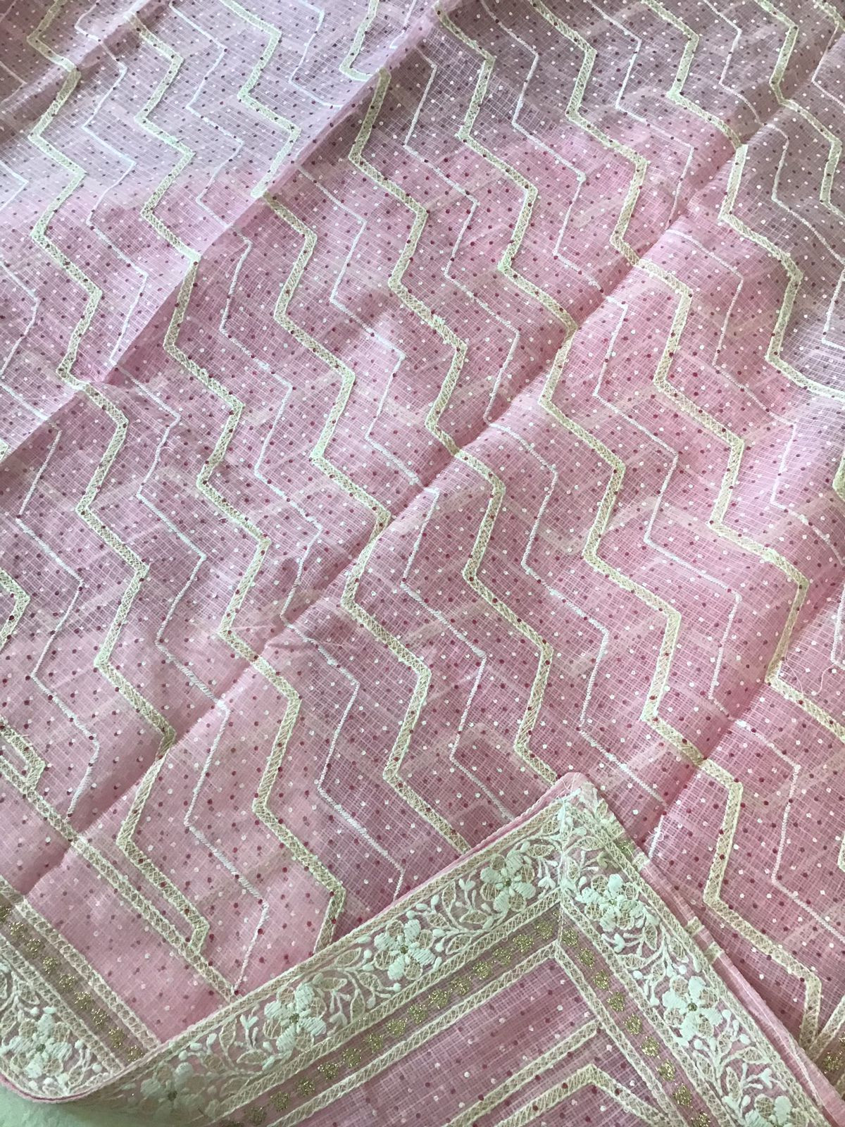 Pure Kota Cotton Block Printed Embroidered Suit - Pink