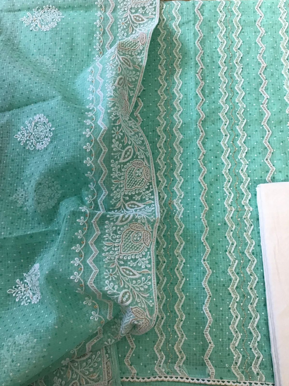 Pure Kota Cotton Block Printed Embroidered Suit - Sea Blue