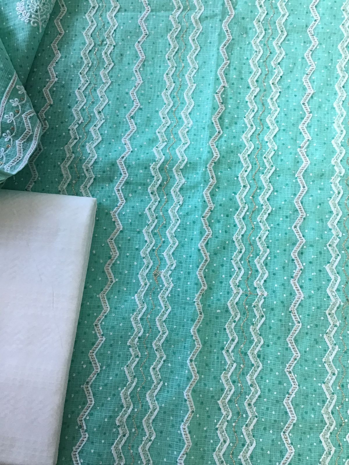 Pure Kota Cotton Block Printed Embroidered Suit - Sea Blue