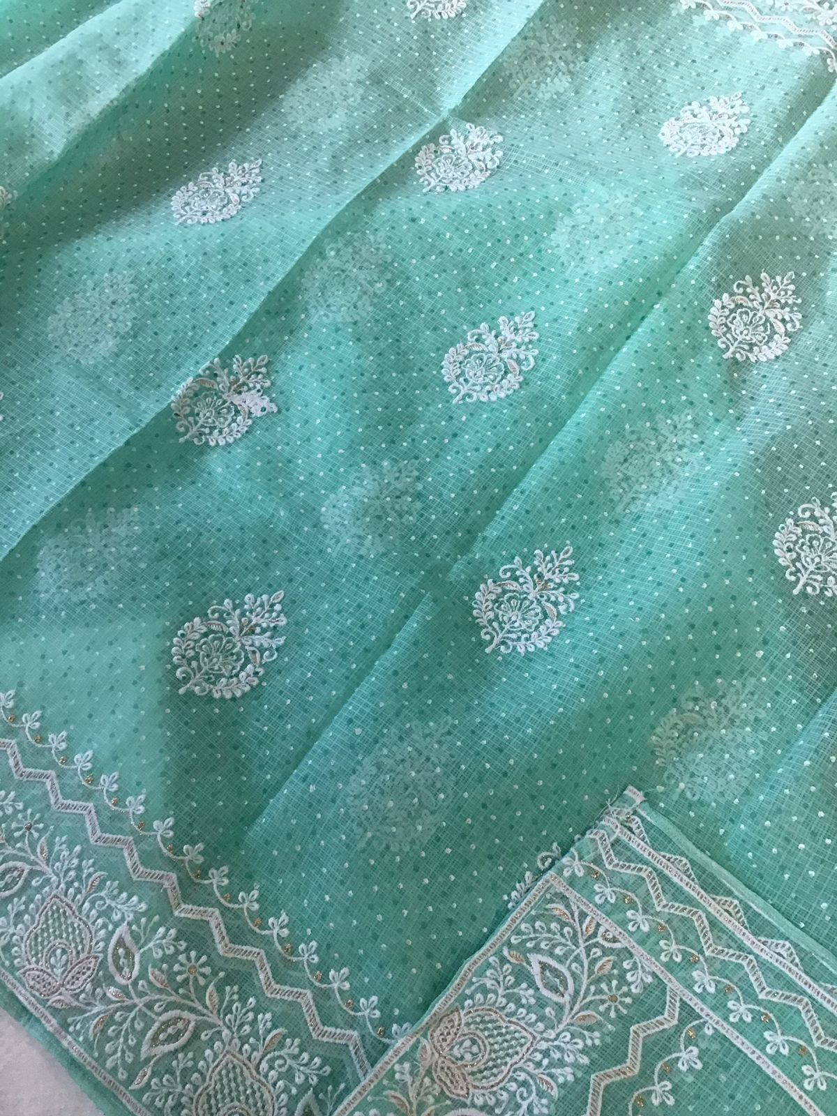 Pure Kota Cotton Block Printed Embroidered Suit - Sea Blue