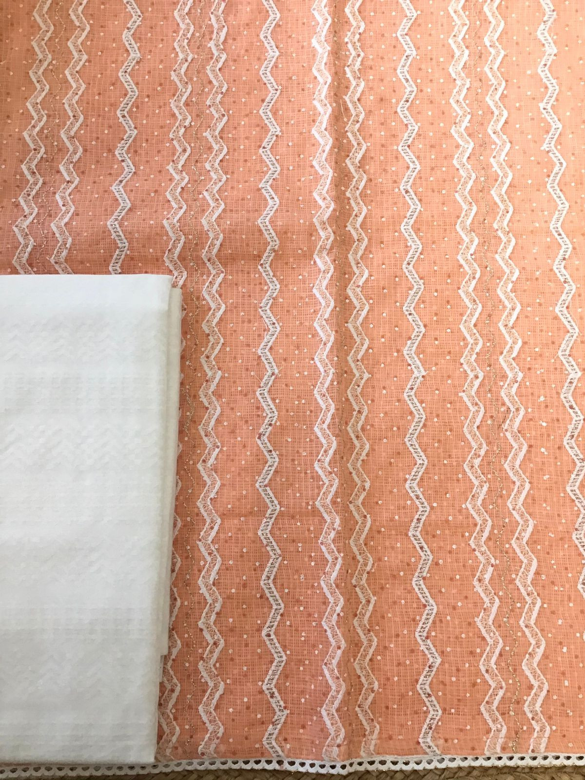 Pure Kota Cotton Block Printed Embroidered Suit - Orange