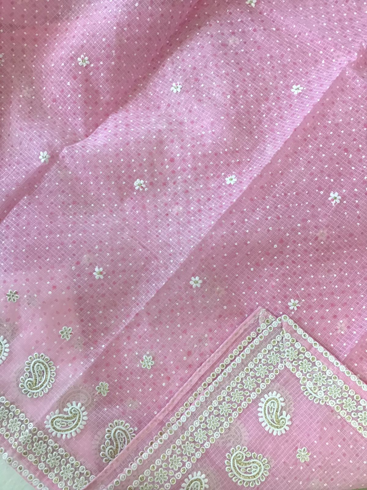 Pure Kota Cotton Block Printed Embroidered Suit - Pink