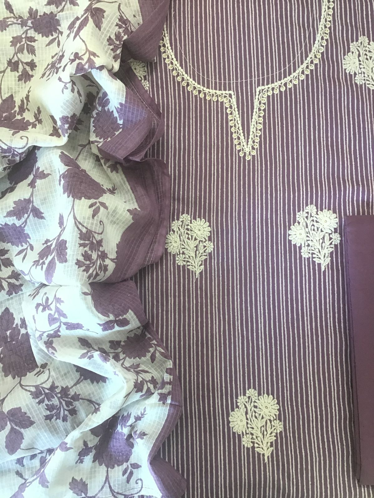 Pure Cotton Printed Embroidered Suit - Lavender