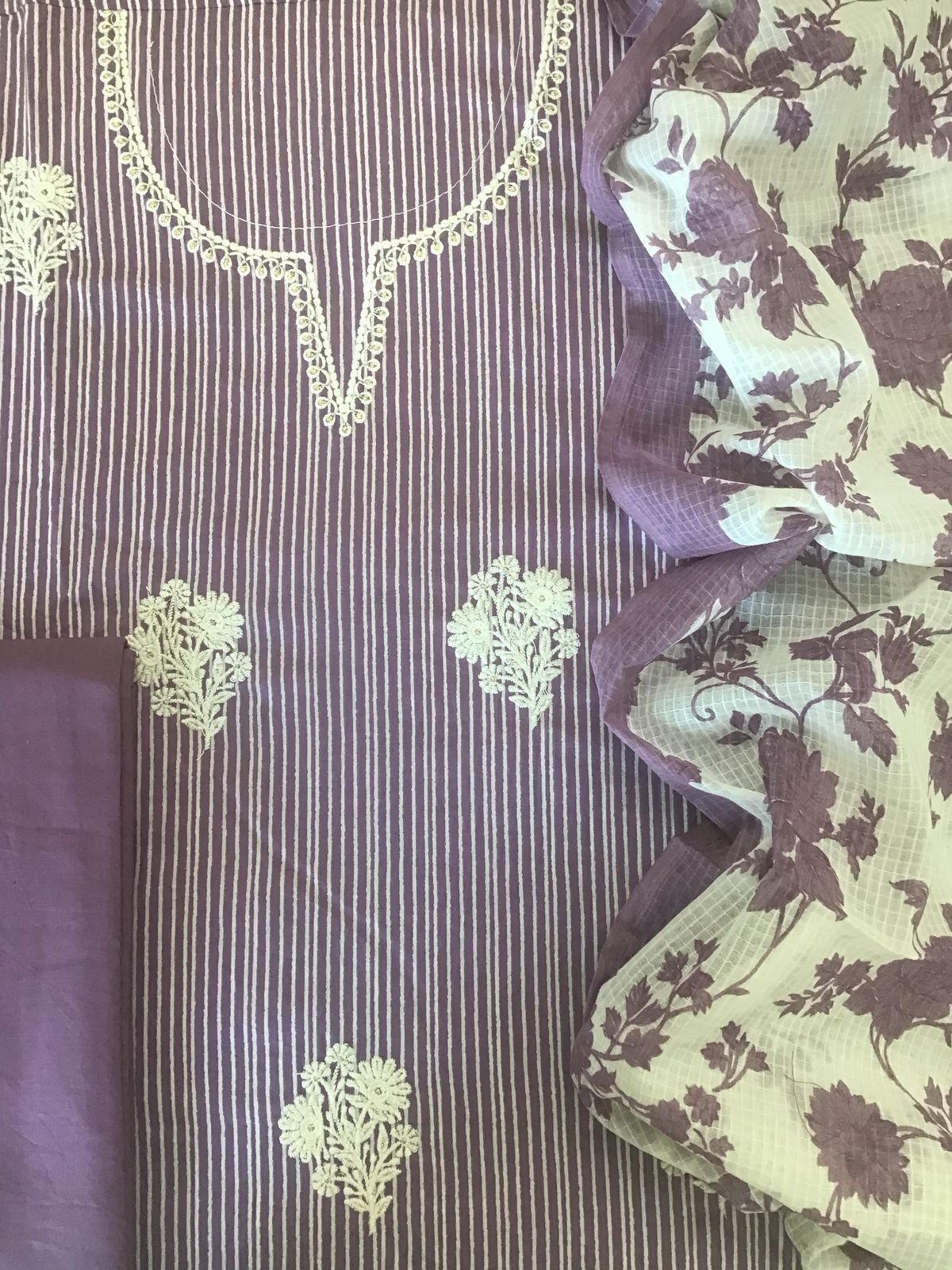 Pure Cotton Printed Embroidered Suit - Lavender