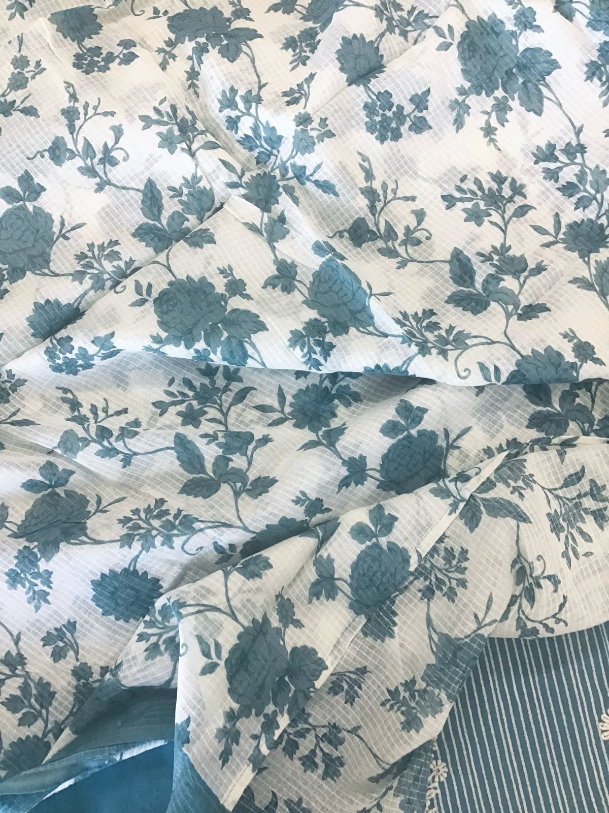 Pure Cotton Printed Embroidered Suit - Blue