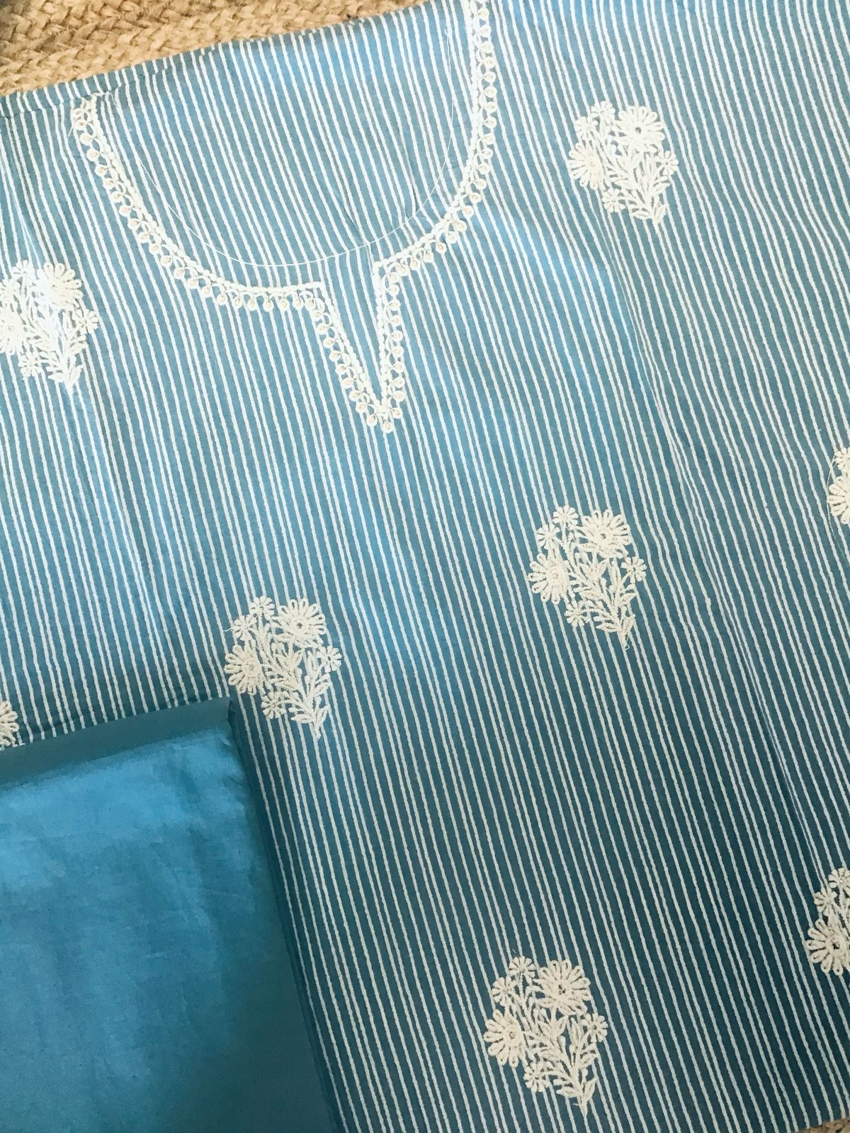 Pure Cotton Printed Embroidered Suit - Blue