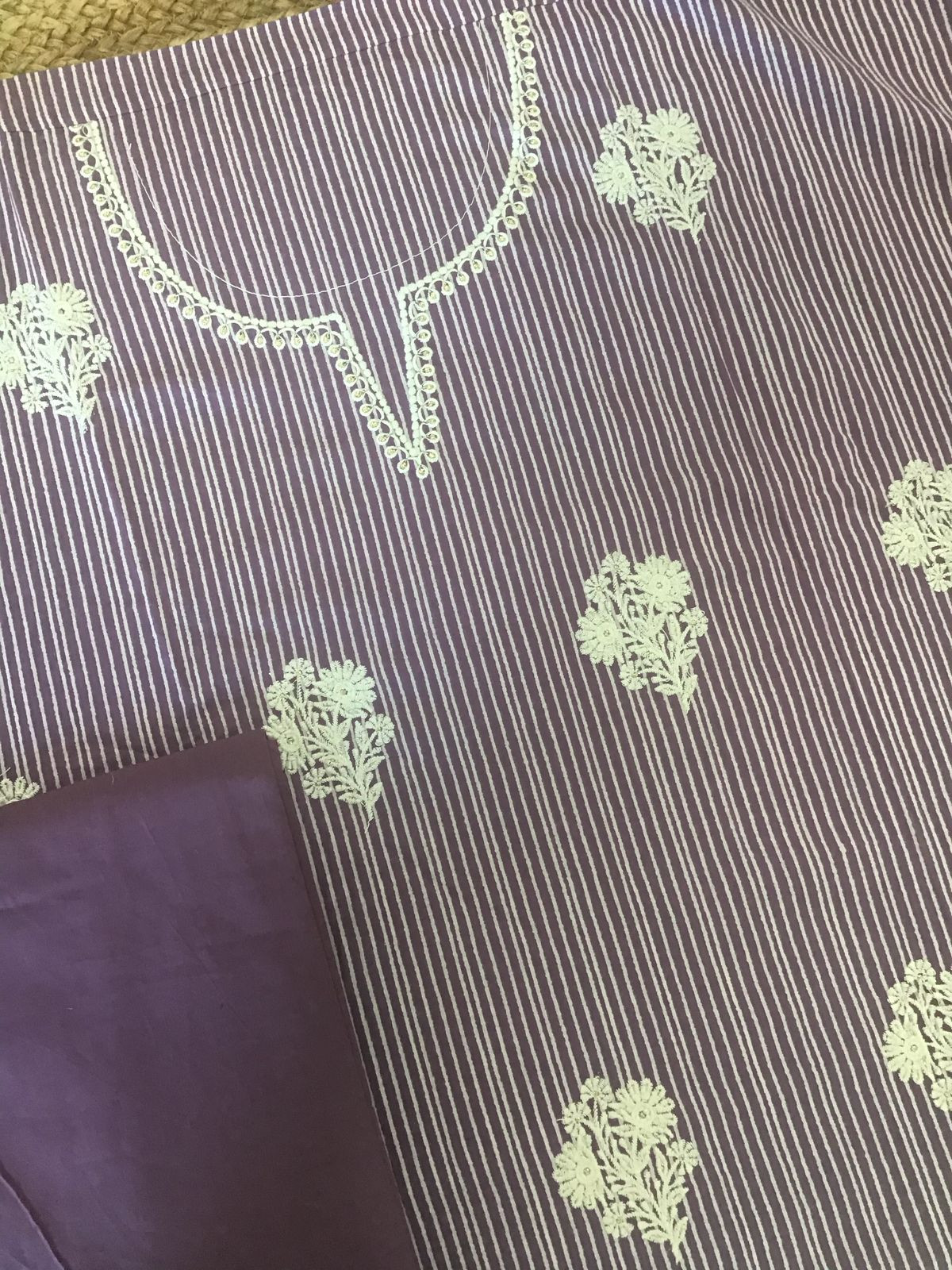 Pure Cotton Printed Embroidered Suit - Lavender