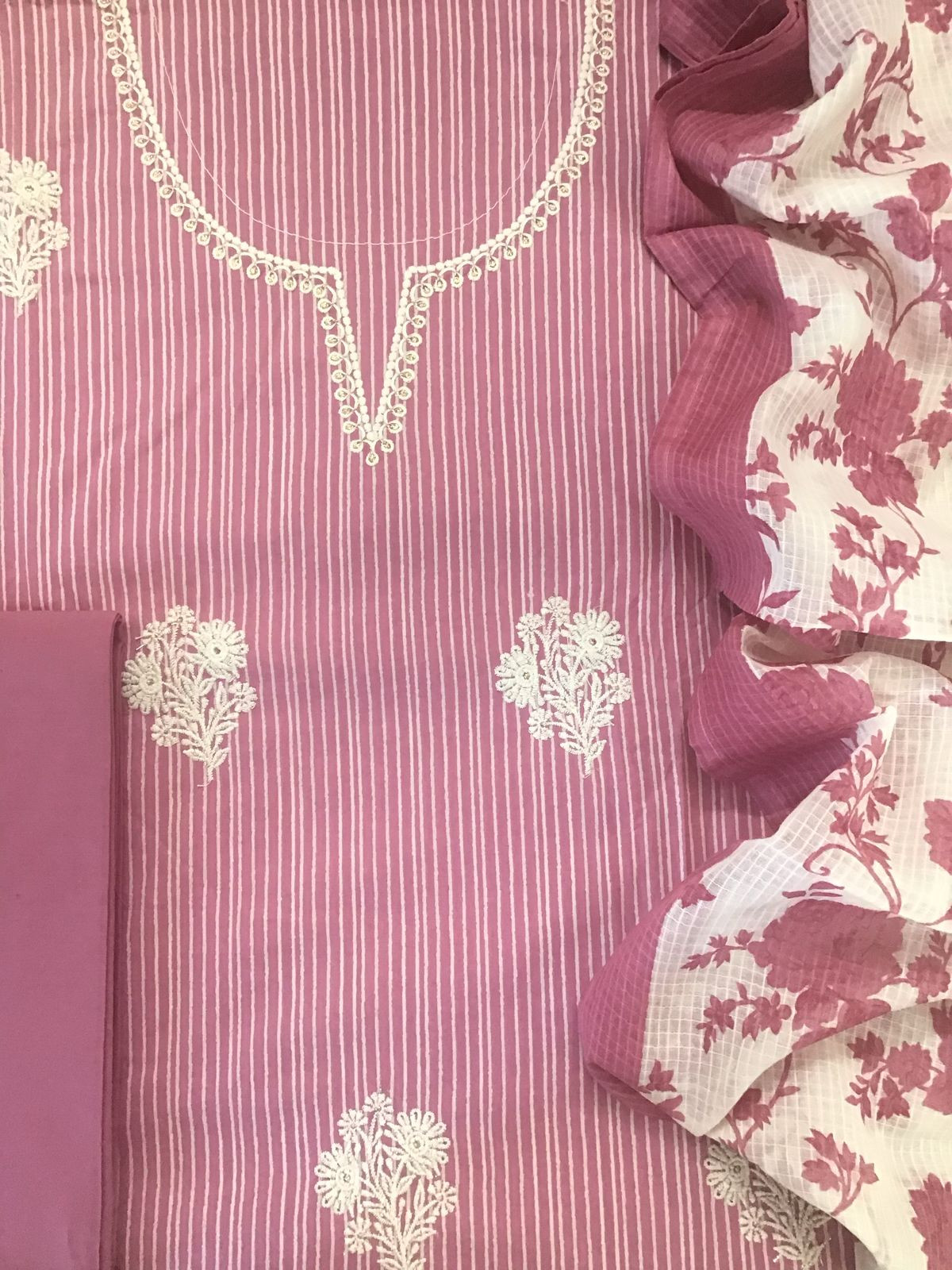 Pure Cotton Printed Embroidered Suit - Pink