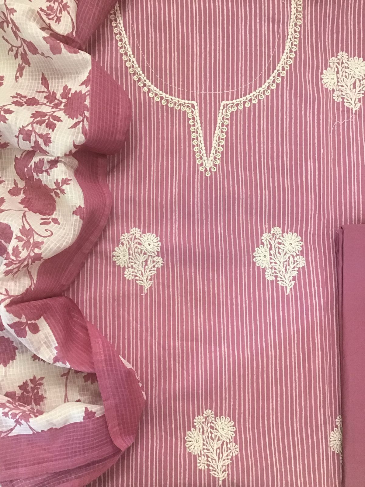 Pure Cotton Printed Embroidered Suit - Pink