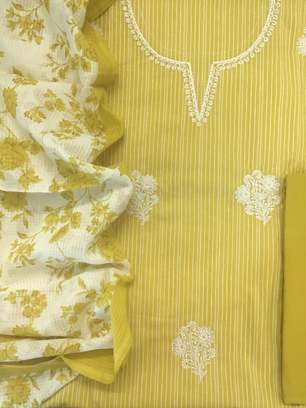 Pure Cotton Printed Embroidered Suit - Yellow