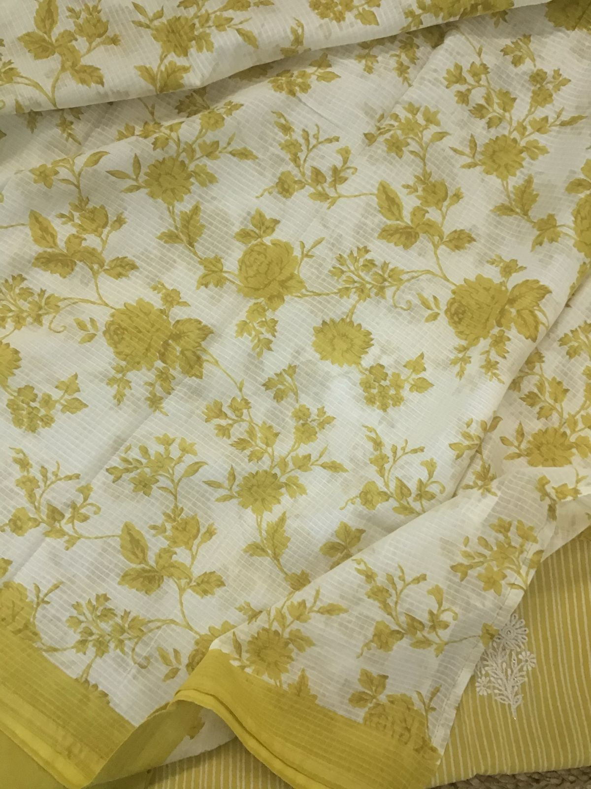 Pure Cotton Printed Embroidered Suit - Yellow