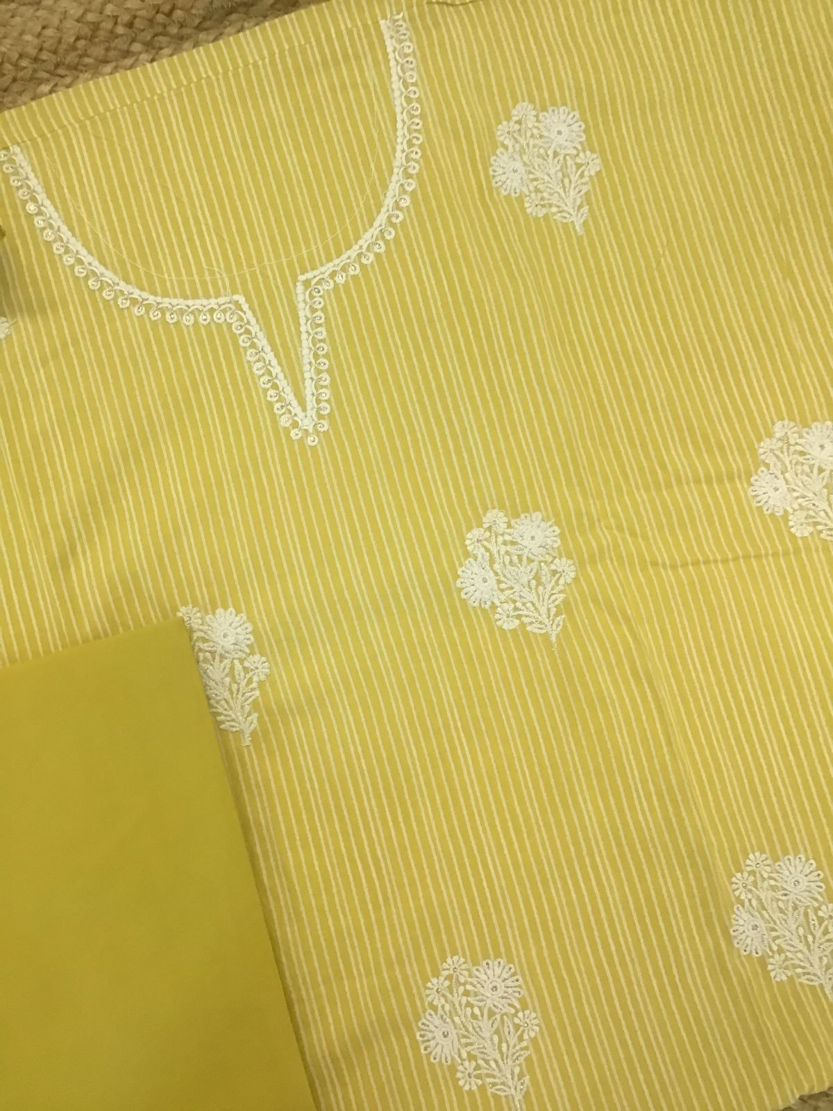 Pure Cotton Printed Embroidered Suit - Yellow