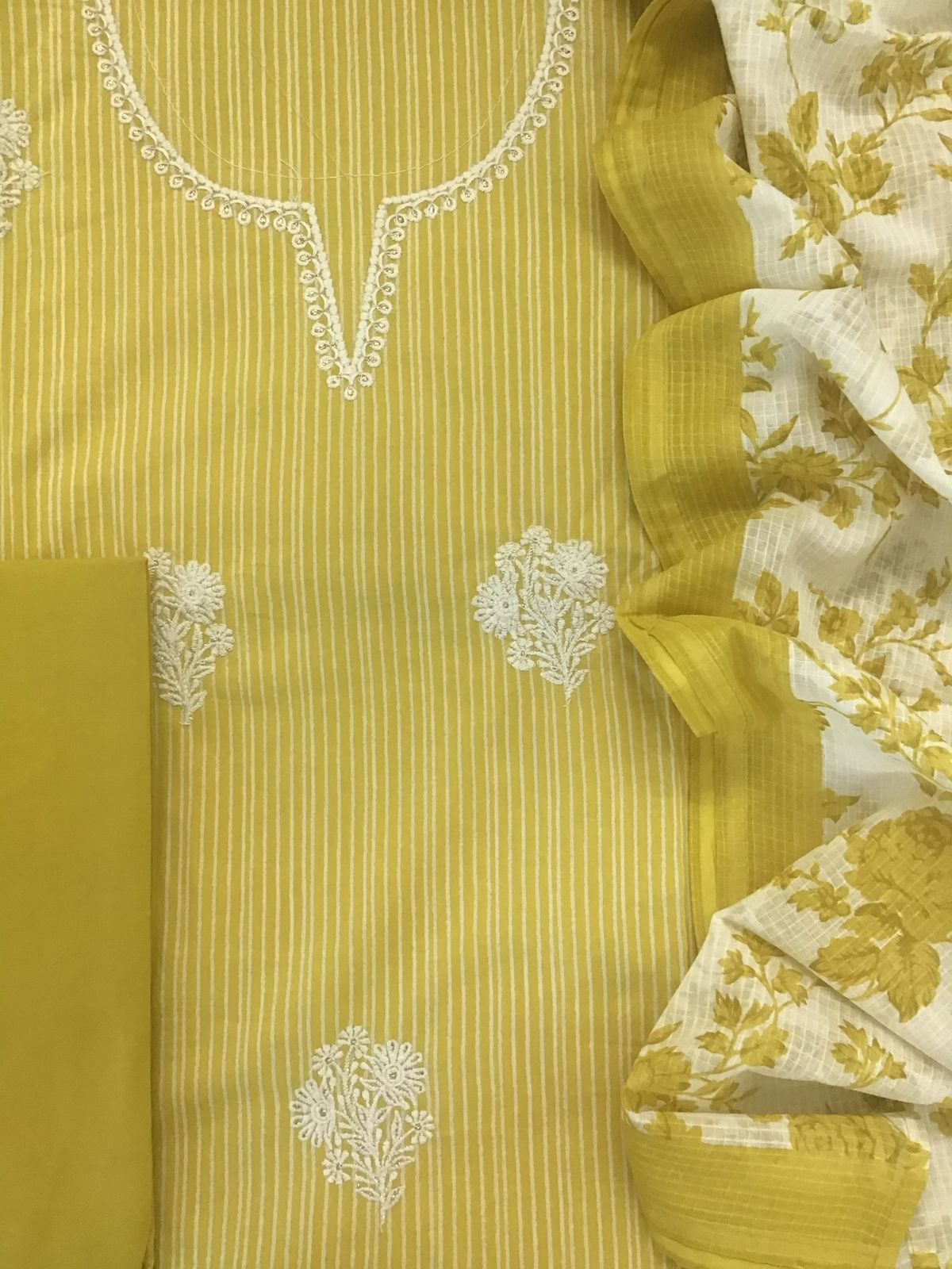 Pure Cotton Printed Embroidered Suit - Yellow