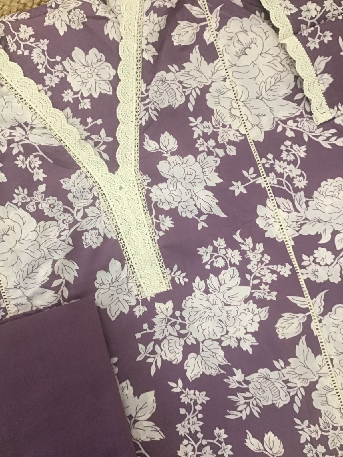 Pure Cotton Printed Embroidered Suit - Lavender