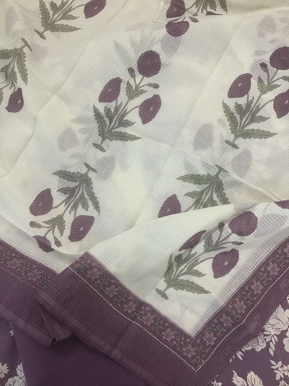 Pure Cotton Printed Embroidered Suit - Lavender