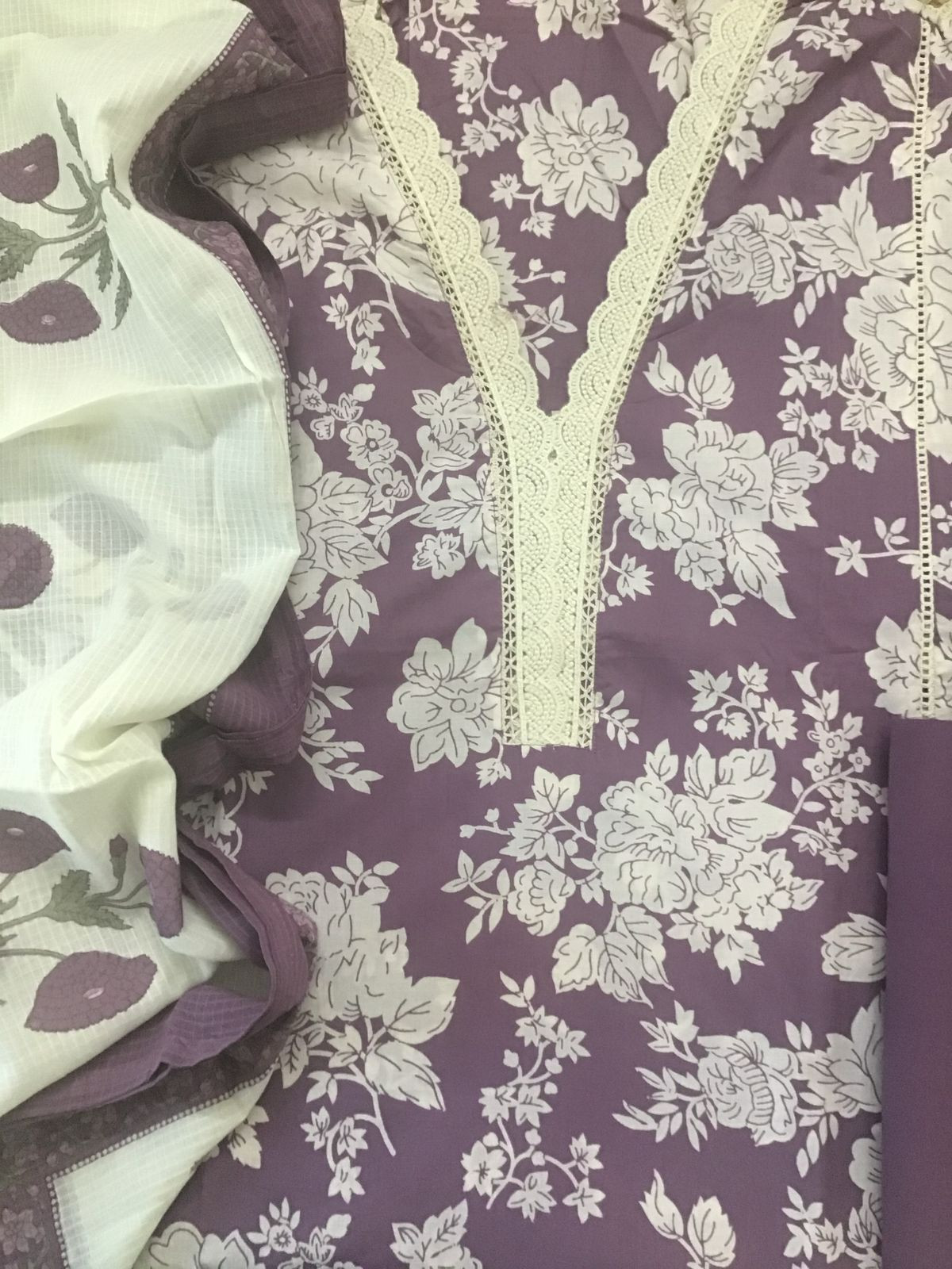 Pure Cotton Printed Embroidered Suit - Lavender