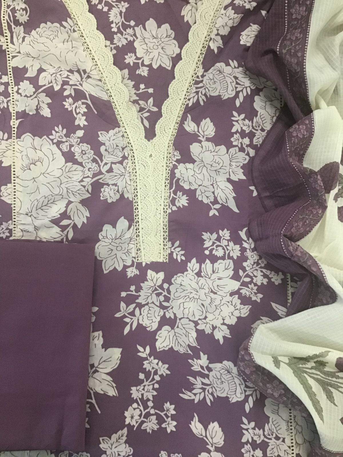 Pure Cotton Printed Embroidered Suit - Lavender