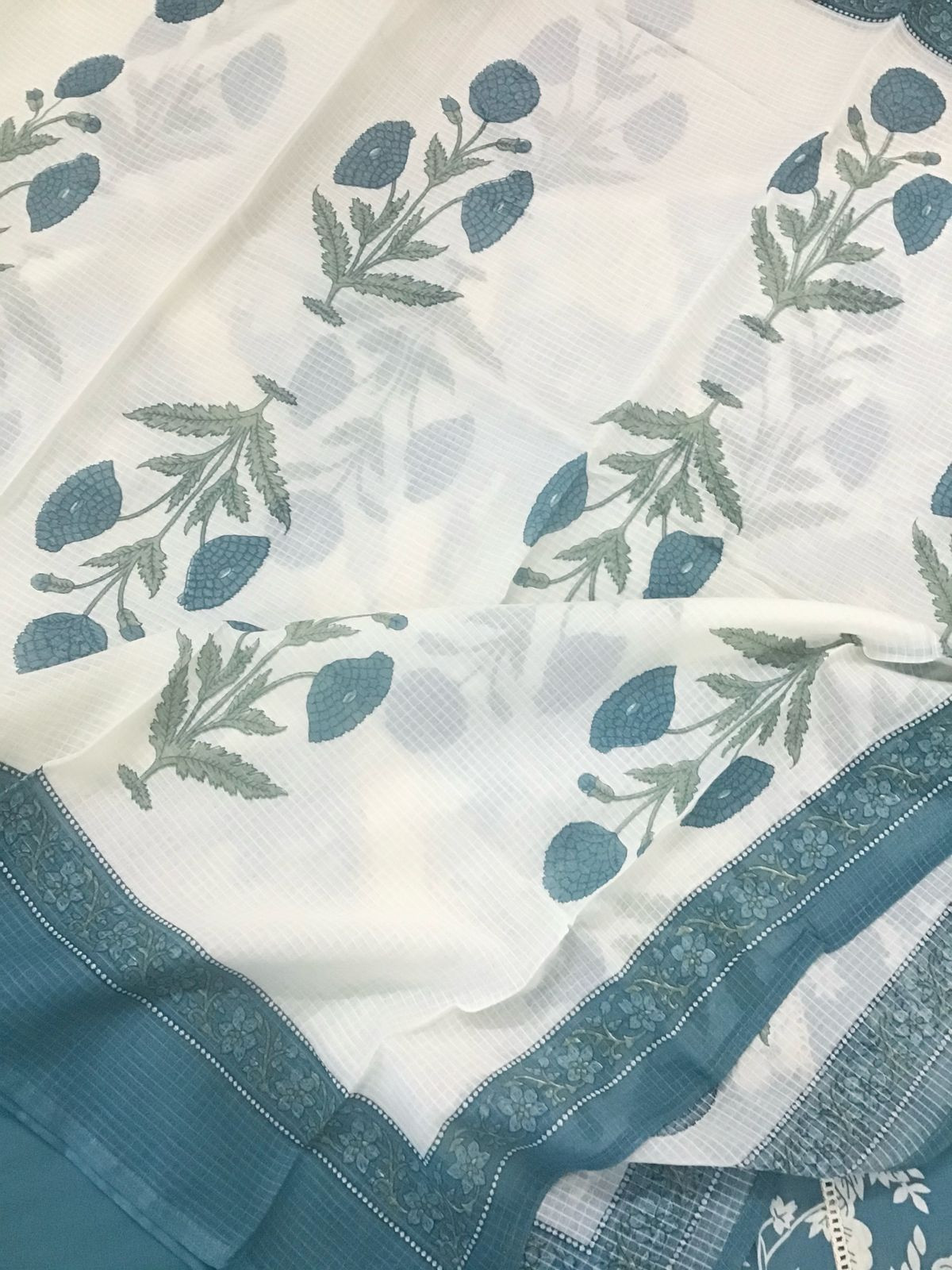 Pure Cotton Printed Embroidered Suit - Blue