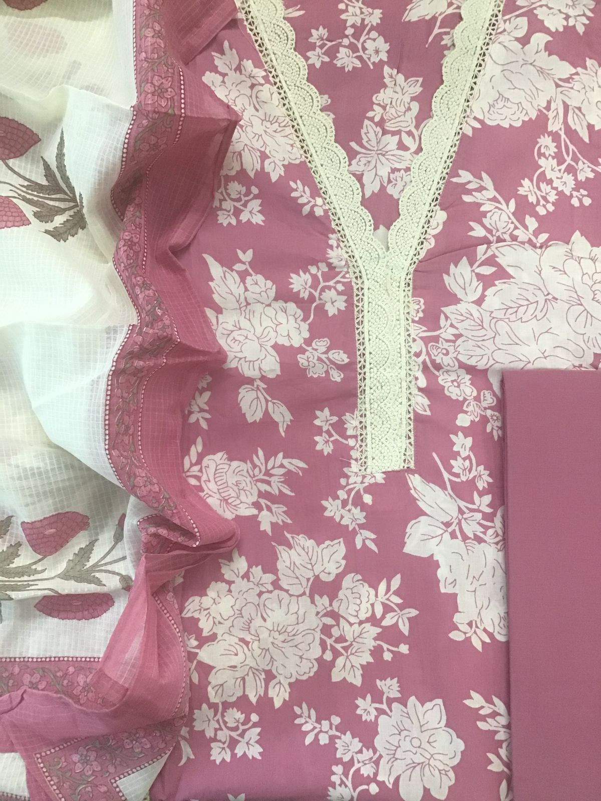 Pure Cotton Printed Embroidered Suit - Pink