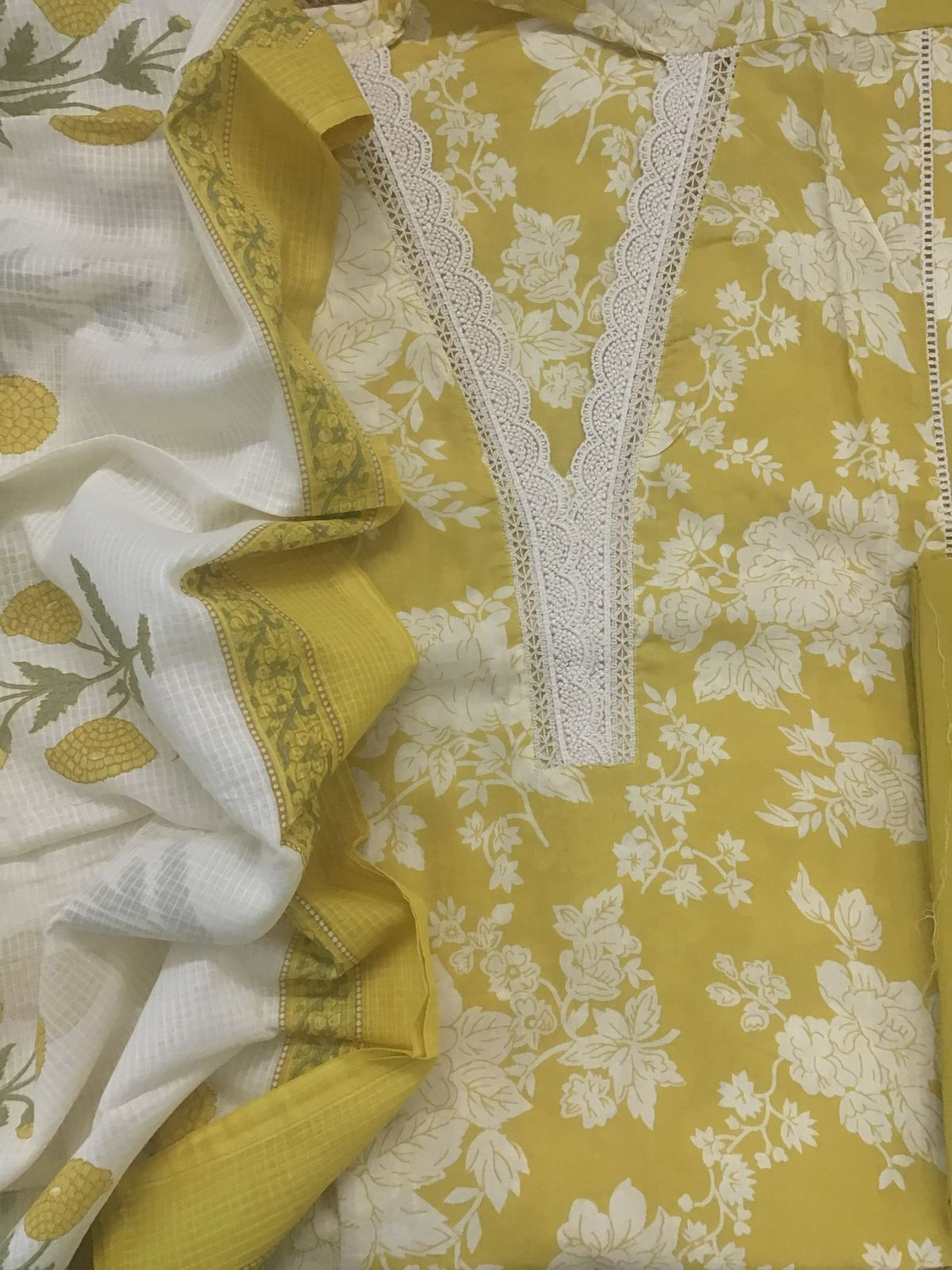 Pure Cotton Printed Embroidered Suit - Yellow