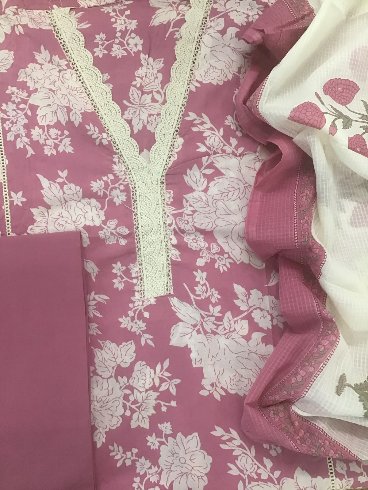 Pure Cotton Printed Embroidered Suit - Pink