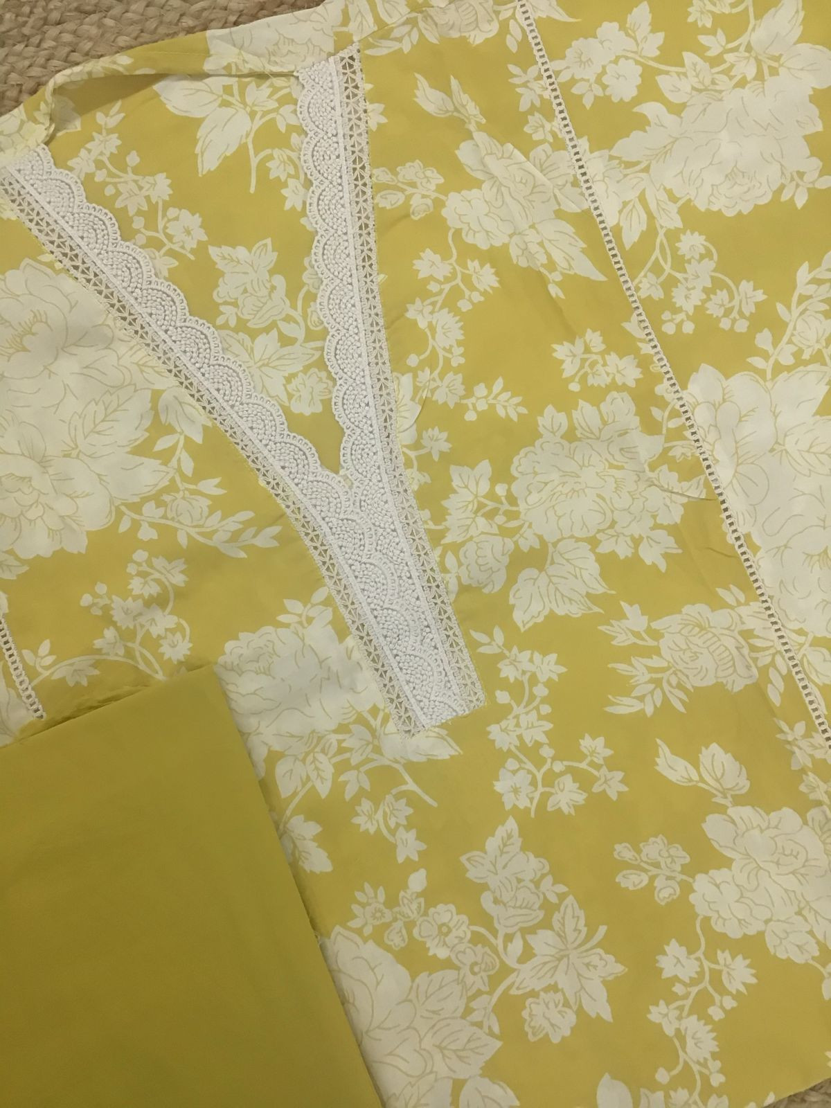 Pure Cotton Printed Embroidered Suit - Yellow