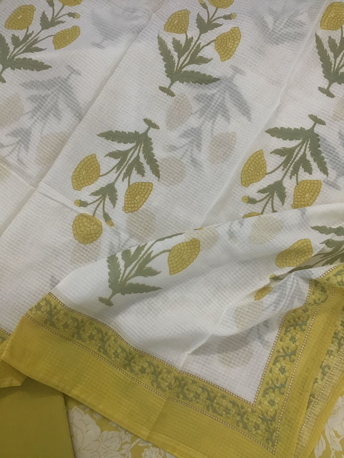 Pure Cotton Printed Embroidered Suit - Yellow